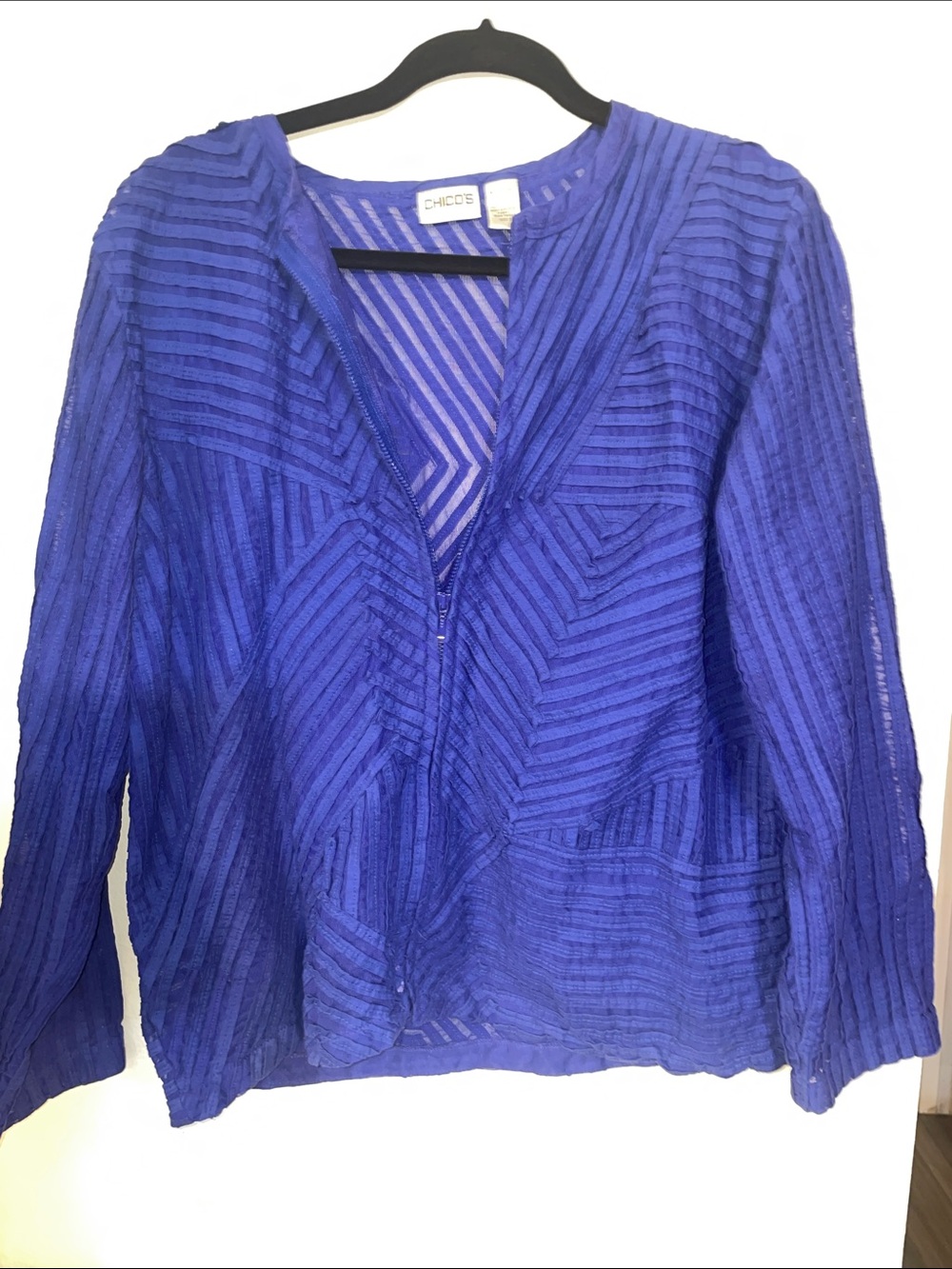 Chico's Royal Blue Textured Zip-Front Blazer Jacket - Picture 1 of 3